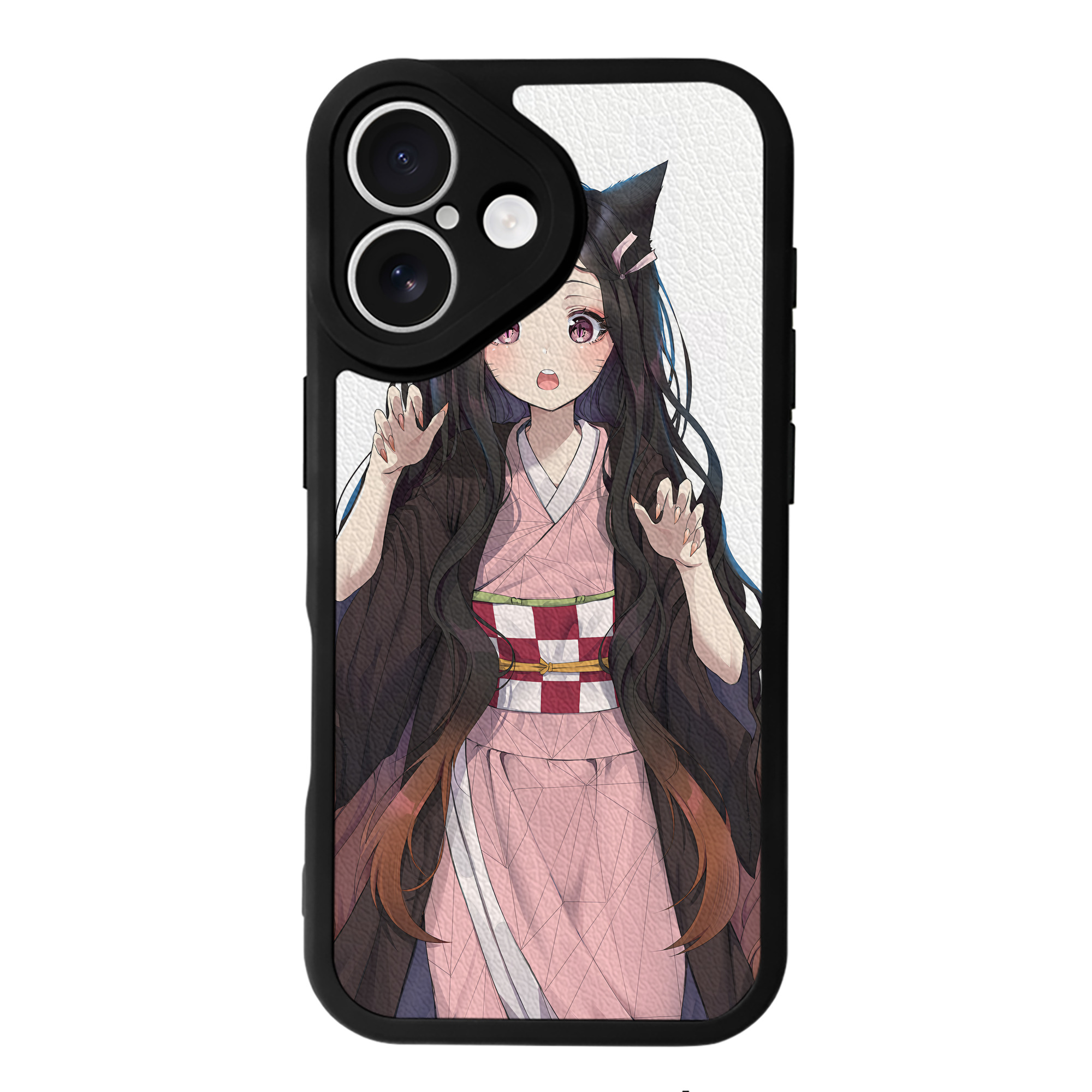 （画像用） 鬼滅の刃（きめつのやいば）竈門 禰󠄀豆子／かまど ねずこ Kamado Nezuko 【iPhone 16シリーズ対応】シリコンスマホケース（レザー調） 材質：シリコン